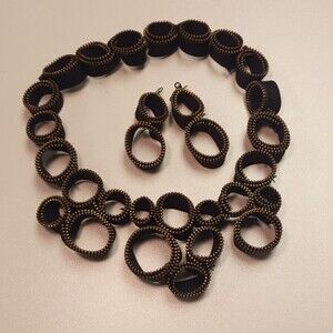 Black Zipper Necklace Earring Set